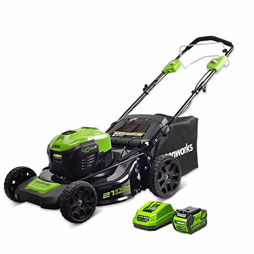 Greenworks 21-Inch 40V Self-Propelled Cordless Lawn Mower and 40V 5.0 AH Lithium Ion Battery with Charger