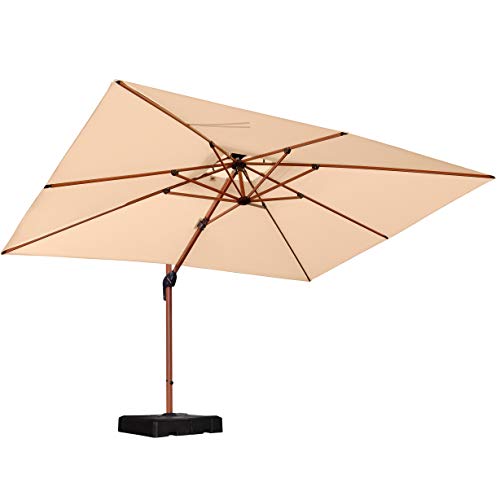 PURPLE LEAF 9' X 12' Double Top Deluxe Wood Pattern Rectangle Patio Umbrella Offset Hanging Umbrella Outdoor Market Umbrella Garden Umbrella, Beige