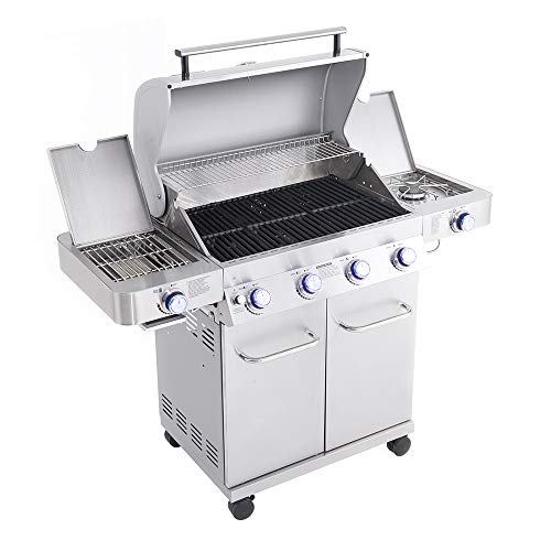Monument Grills 24367 4-Burner Stainless Steel Propane Gas Grill with Side & Side Sear Burners, Built in Thermometer, and LED Controls