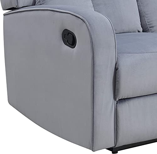 AC Pacific Dale Mid Century Modern Upholstered Living Room Reclining Seat with Curve Arms and Back Cushions, Loveseat, Flint Grey