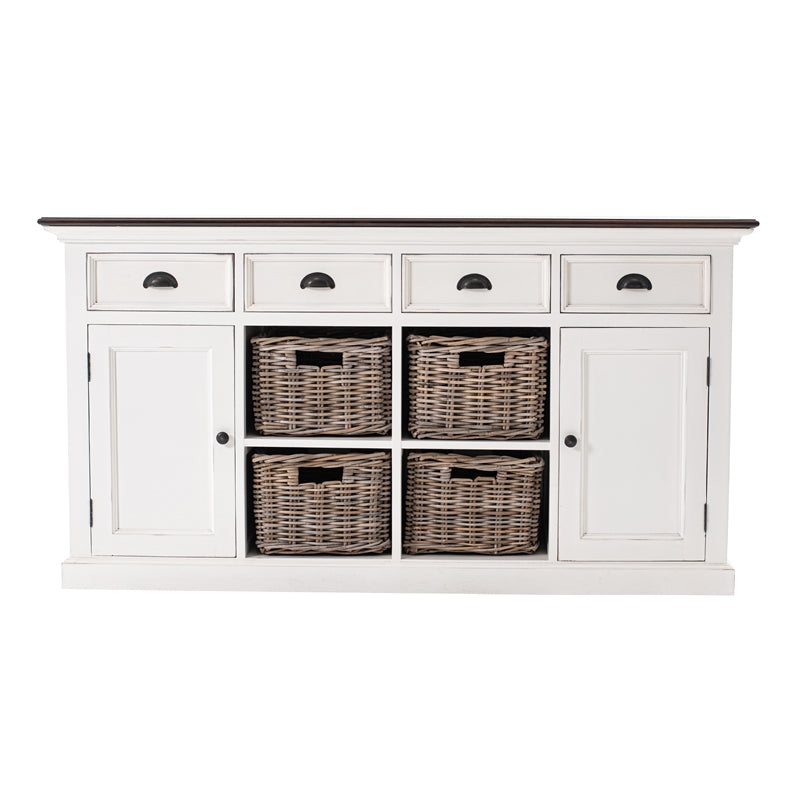 Halifax Accent Mahogany Wood Buffet with 4 Basket Set in White