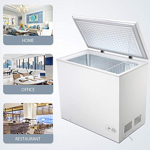 Joy Pebble Chest Freezer 7.0 Cubic Feet with Removable Baskets Free-Standing Top Open Door Freezers -4℉ to 6.8℉ Adjustable Temperature/Front Defrost Water Drain/Energy-saving/UL Certified-WHITE