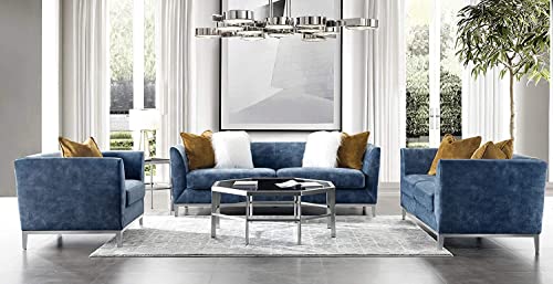 Acanva Luxury Mid-Century Modern Velvet Living Room Sofa, Loveseat, Navy Blue