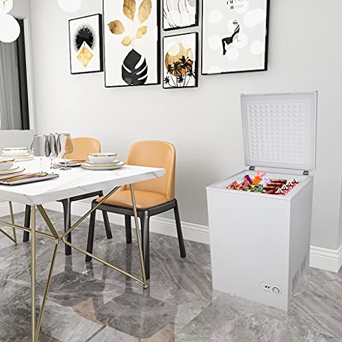 YZJC 3.5 Cu Ft Chest Freezer, Adjustable Themostat, with Removable Basket, from 7℉ to -8℉ Free Standing Compact Fridge Freezer for Home/Kitchen/Office/Bar