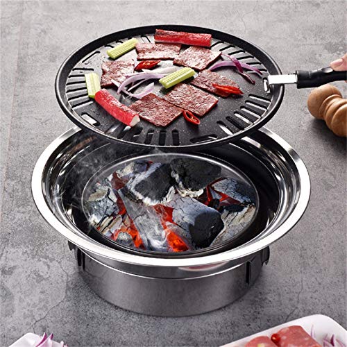 SANYAXIAODONG8 Portable Barbecue Grill Round Stainless Steel Korean Charcoal Barbecue Grill Non-Stick Barbecue Grills Portable Charcoal Grill for Outdoor Camping BBQ Small Barbecue Grill