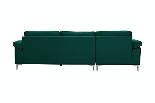 STARTO Upholstered Modern Sectional Sofa Furniture Set for Living Room Velvet L Shaped Chaise 3 Seat Sofá Corner Couch with Metal Leg Left Hand Facing, Green