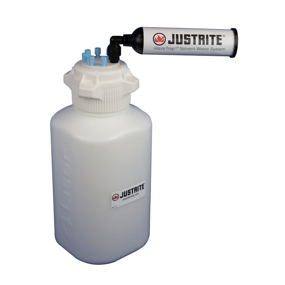 Justrite VaporTrap™ Carboy with Filter Kit, 4L HDPE, 83mm Cap, 6 Ports 1/8