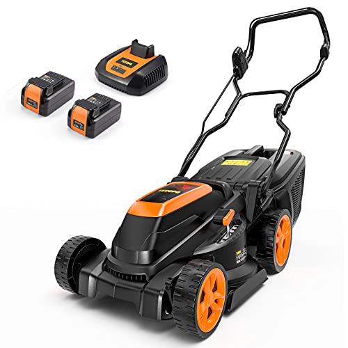 TECCPO 40V Cordless Lawn Mower, 15'' Brushless Lawn Mower with 4.0 Ah&2.5 Ah Batteries, 6 Mowing Heights, 10.6 Gal Grass Box, 3 Operation Heights, Charger Included - TDLM4065A