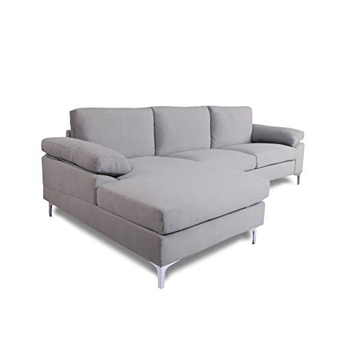 STARTO Upholstered Modern Velvet Sectional Sofa Furniture Sets, L-Shape Corner Couch with Extra Wide Chaise Loung for Living Room, Light Grey