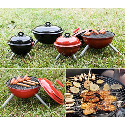 QIAOLI Enamel Charcoal Grill,Round Portable Small Barbecue Grill for Family Outdoor Courtyard Picnic Roast Meat Home BBQ Charcoal Oven (Color : Red, Size : Large)