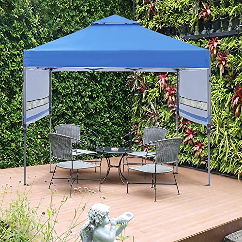 DOIT 10ft x 17ft Pop Up Canopy Tent Instant Shade Canopy with Dual Half Awnings Gazebo for Party or Camping,Portable Wheeled Carrying Bag,Blue
