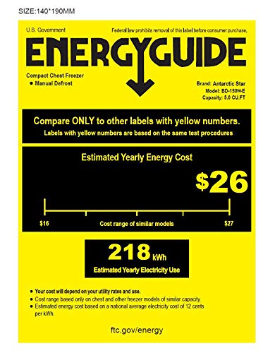 Antarctic Star 5.0 Cu.ft Chest Freezer 6.8℉to -4℉with Removable Basket Free Standing Top open Door Compact Freezer with Adjustable 7 Temperature Defrost Water Drain/Power Saving UL Certified White