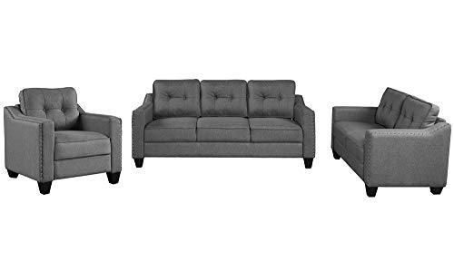 Harper & Bright Designs Living Room 3 Piece Sofa Couch Set,3 Seats Loveseat Single Chair Sectional Sofa Set, Grey