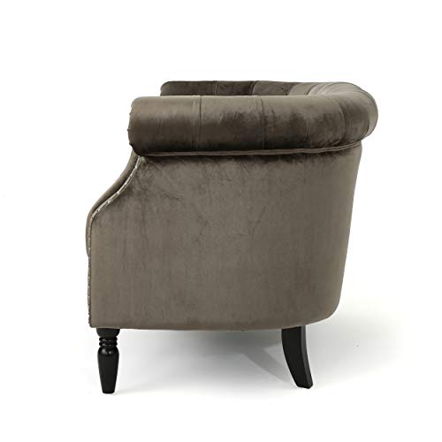 Christopher Knight Home Milani Tufted Scroll Arm Velvet Loveseat, Grey / Dark Brown