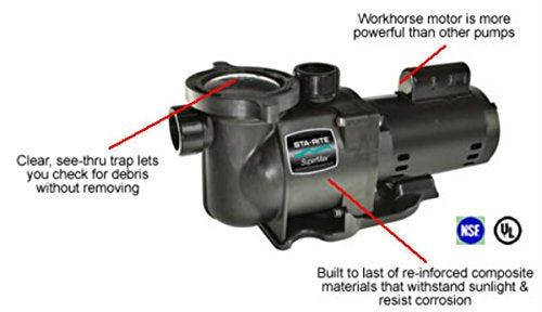 Pentair Sta-Rite N1-3/4A HP SuperMax Standard Efficient Single Speed High Performance Inground Pool Pump, 3/4 HP, 115/230-Volt