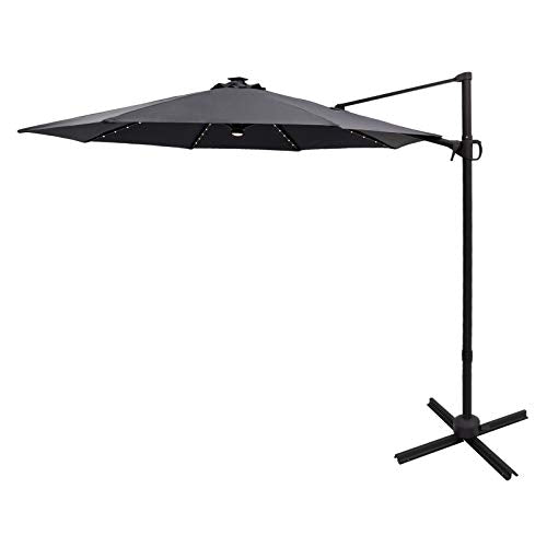 FLAME&SHADE 10 ft Cantilever Offset Outdoor Patio Umbrella with Solar LED Lights Base Stand Rotate and Tilt - Anthracite