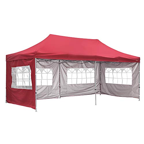 HYD-Parts Outdoor Patio 10x20 Ft Pop up Shade Canopy Party Wedding Gazebo Tent (10x20 Feet Four sidewalls, Red)
