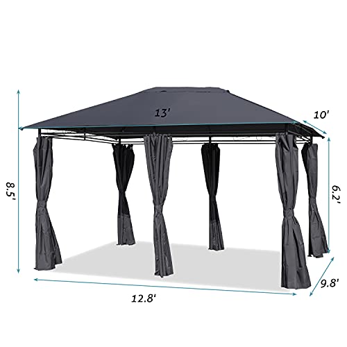 Eco Home 13'x10' UV Block Sun Shade Gazebo Canopy with Hardware Kits, Outdoor Pavilion with Curtains Aluminum Frame,Gazebo Shade for Lawn, Garden, Backyard and Deck (Gray, 13'x10')