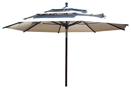 Patio Umbrella 11' Wooden-Like Aluminium Furniture Market Outdoor Umbrella w/Tilt, Pulley System - Choose Sunbrella Fabric