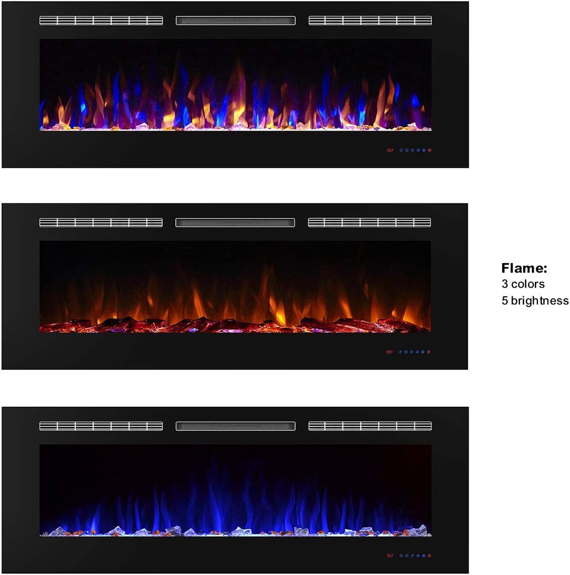 Valuxhome BI60 60 in. 750/1500W Recessed and Wall Mounted Electric Fireplace with Remote LED Lights Logs and Crystals Black New