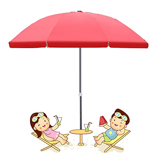 Ø2.4m 2.8m Beach Umbrella Heavy Duty Windproof Patio Umbrella with Sturdy Ribs Height Adjustable Steel Pole for Outdoor Market Porch Blue Red