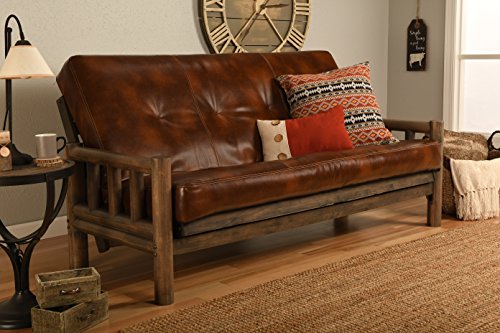 Up North Futon Lodge Frame and Mattress Full Size Sofa Bed (Leather Havana Rustic)