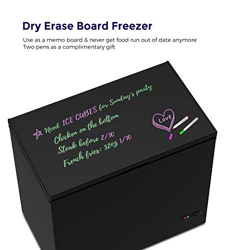 ADT Chest Freezer with Dry Erase Board 4 Removable Baskets 7 Temperature Settings (Black, 7.0 Cubic Feet)