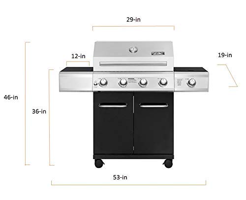 Monument Grills 13478 4-Burner Propane Gas Grill in Black with LED Controls and Side Burner