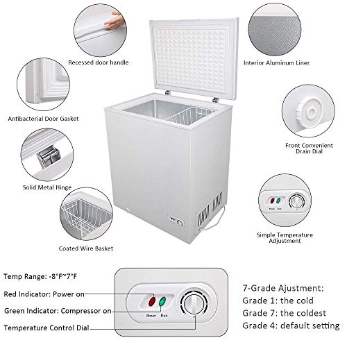 TOPPLAN US BD-150 AC115V/60Hz 143L/5.0CU.FT Single Door Horizontal Freezer/Sturdy and Stable/no Noise/Temperature Adjustable/whiteAA