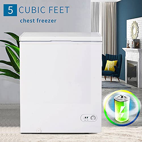 MOFOPAKOO Chest Freezer, 5 Cu.Ft Mini Freezer with 2 Removable Baskets,Single Door Chest Freezer, Quiet Compact Freezer for Home, Apartment, Cabin, Basement, 7 Temperature Settings - White,U.S.Spot