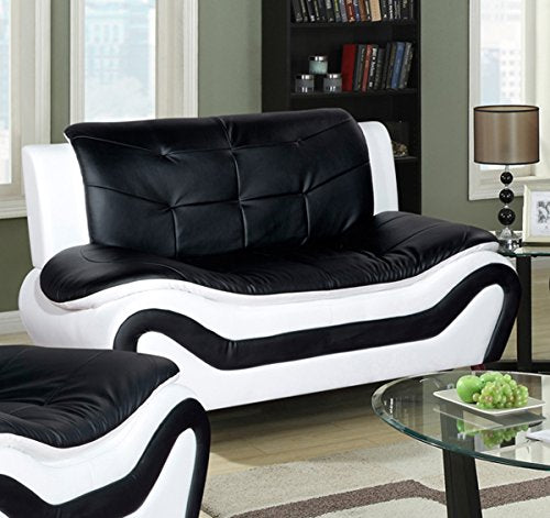 Lifestyle Contempraray Faux Leather Living Room Sofa Set, Black/White, 3 Piece