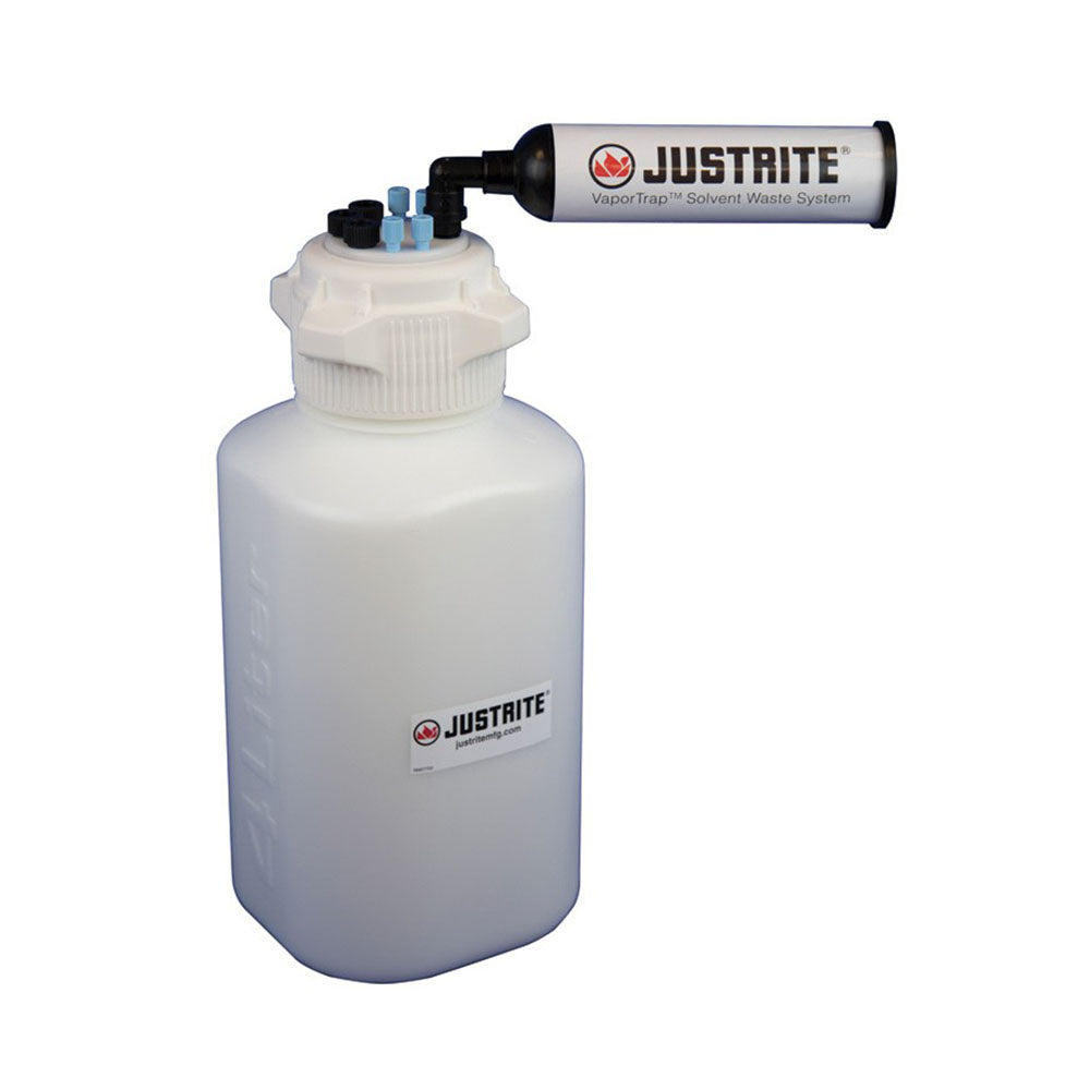 Justrite VaporTrap™ Carboy With Filter Kit, 4L HDPE, 83mm Cap, 4 Ports 1/8