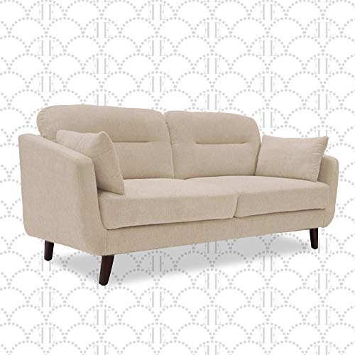 Elle Decor Chloe Upholstered Living Room Sofa, Tufted Fabric Couch, Mid-Century Walnut Tapered Footers, 61