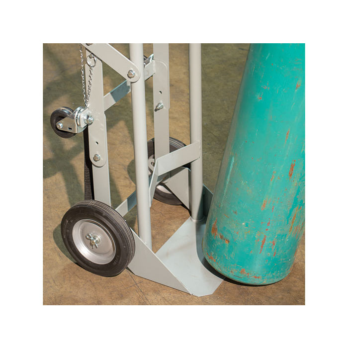 Justrite Single Cylinder Hand Truck, 8 Inch Semi-Pneumatic Wheels, Rear Casters