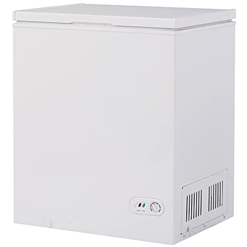 Compact Chest Freezer with Removable Storage Basket and 5 Cubic Feet Capacity Mini Outdoor Chest Freezer ideal for Apartment,Condo,Office,RV,Cabin,Small Kitchen (5.0 cu.ft, 27.3'' x 20.8'' x 32.9'')