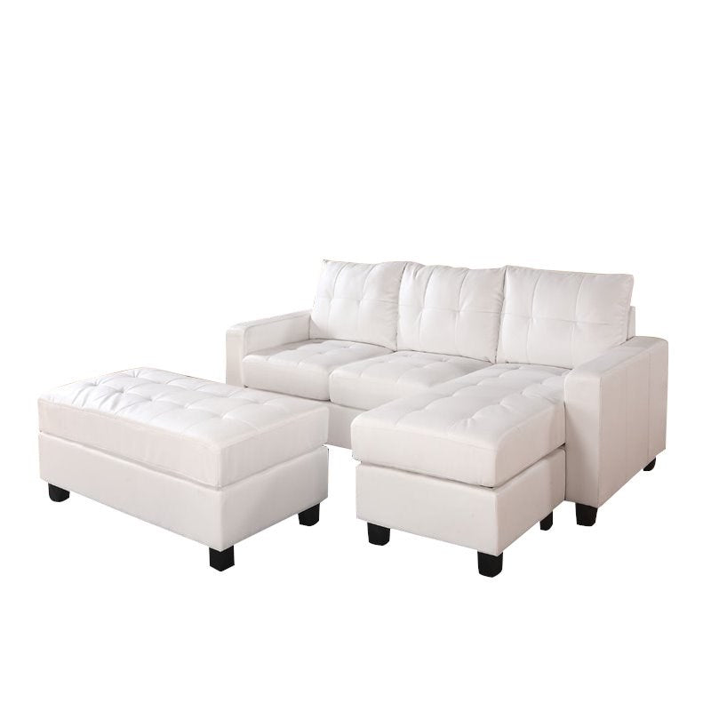 Bonded Leather Sectional with Ottoman in White