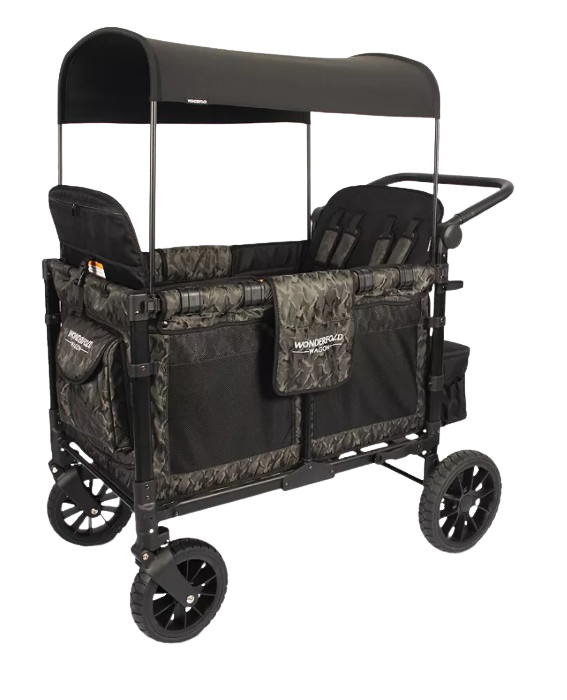WonderFold W4 Luxe Push/Pull 4-Passenger Quad Stroller Wagon Green Camo New