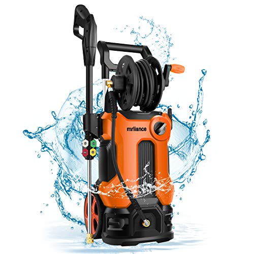 mrliance 3800PSI Electric High Pressure Washer 2.8GPM Power Washer 2000W High Pressure Washer Cleaner Machine with Spray Gun, Hose Reel, Brush, and 4 Adjustable Nozzle（Orange）