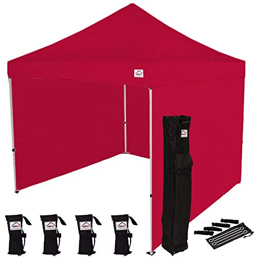 Impact Canopy 10' x 10' Pop-Up Canopy Tent, Straight Leg Gazebo Shelter with Steel Frame, Solid Sidewalls, Roller Bag, Base Weights, Red