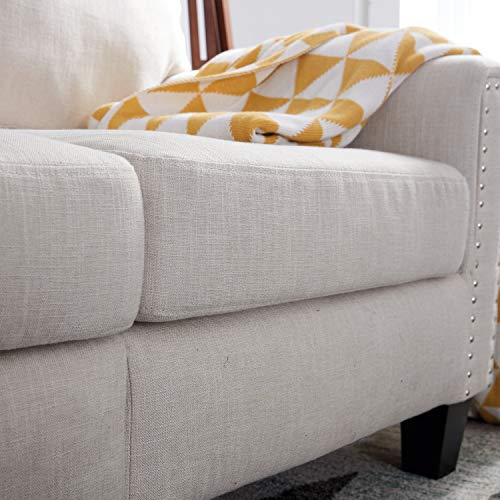 2 Piece Mid Century Modern Upholstered Sofa and Loveseat Sets Couch Living Room Furniture, Beige