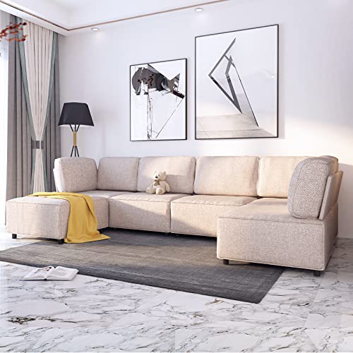 BALUS Sectional Sofa for Living Room, Convertible Modular Sectional Couches, U/L Shaped Couch and Sofa Bed Couch, Couch for Living Room Furniture Sets (Beige)