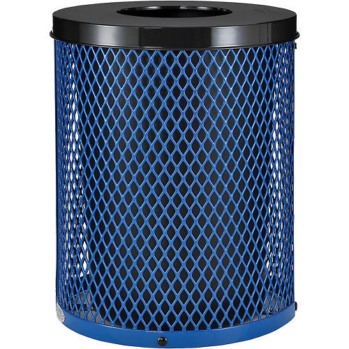 Global™ Thermoplastic Coated 32 Gallon Mesh Receptacle w/Flat Lid - Black - blue -green