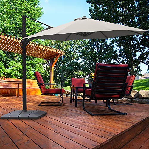 Frivity Patio Umbrella, 11FT Outdoor Patio Umbrella with Heavy Duty Base, Large Cantilever Umbrella Windproof Offset Umbrella Sun Umbrella for Garden Deck Pool Patio, Gray