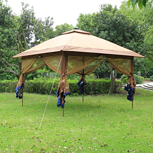 SunTime ST-1 Fully Enclosed Canopy Instant Popup Gazebo with Solar Powered LED Lights and Mesh Insect Screen, Portable