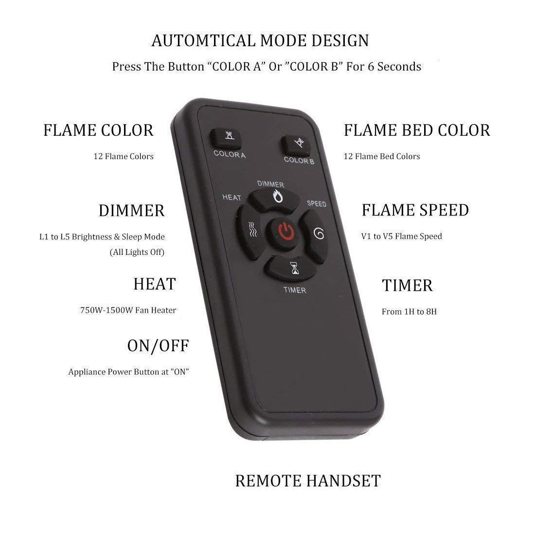 RW Flame 850C 750W-1500W 50 Inch Recessed and Wall Mounted Electric Fireplace With Remote Control Black New