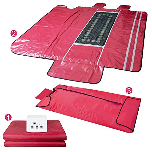 Carejoy Sauna Blanket Upgrated Tourmaline 3 Zones Jade Far-Infrared Body Shaping Sauna Blanket Health Wicking and Dehumidification Sweat Steaming Blanket （32 Jade Stones and 64 Germanium Stones）