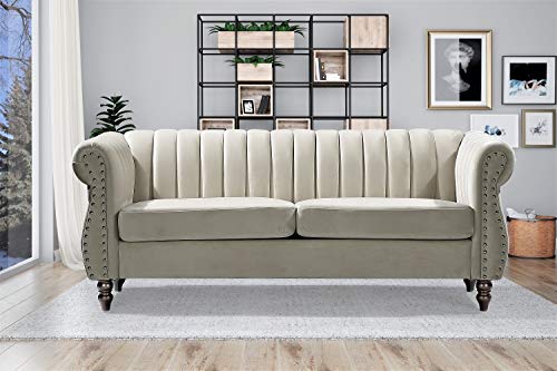 US Pride Furniture Rolled Arm Modern Style Fabric Cream Velvet Soft Living Room Removable Back Cushions & Solid Wood Support (S5644-5649) Sofas