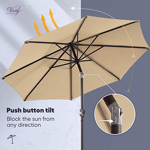 VINEY Deluxe Sunbrella 9 ft. Aluminum Market Umbrella Outdoor Patio Table Umbrellas | Aluminum Frame & Push Button Tilt | 5 Years Non-Fading Sunbrella 100% Acrylic Fabric Canvas Antique Beige