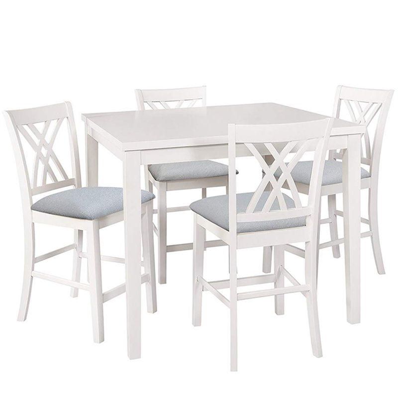 Five Piece Wood Counter Height Dining Set in White