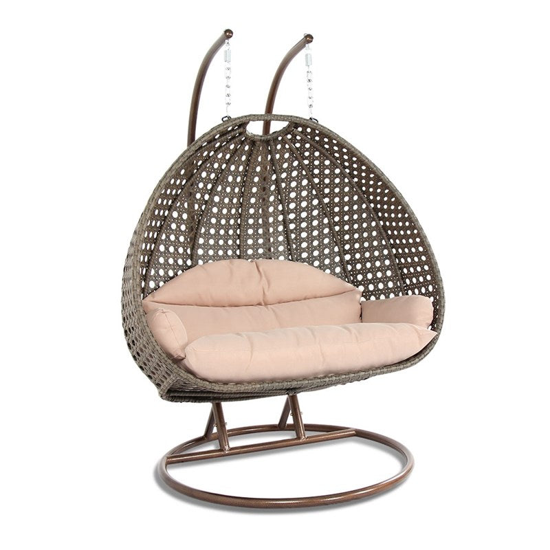 LeisureMod Outdoor Modern Wicker Hanging Double Egg Swing Chair